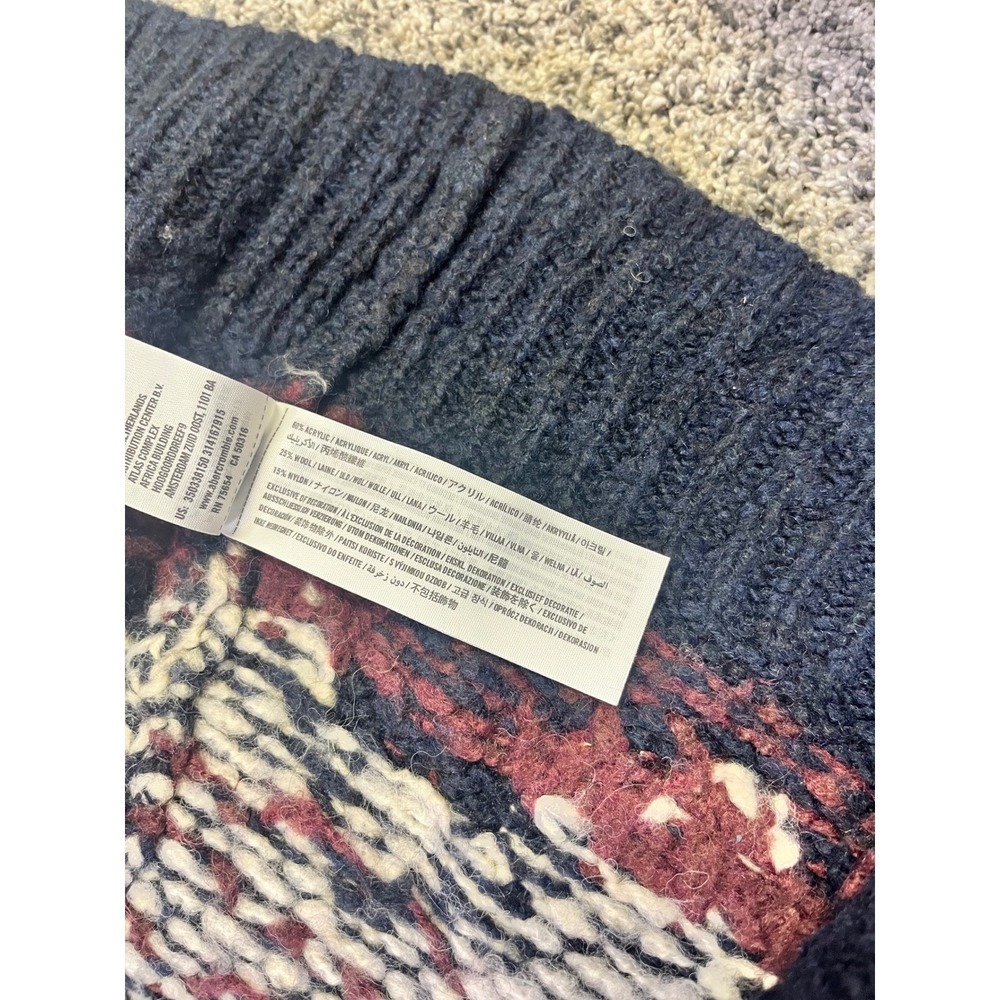 Hollister Fair Isle Geometric Knit Open‎ Front Cardigan Sweater Navy Burgundy XS - Picture 8 of 9